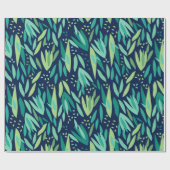 緑とネイビーブルーの熱帯性の葉柄 ラッピングペーパー (フラット)