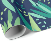 緑とネイビーブルーの熱帯性の葉柄 ラッピングペーパー (ロールコーナー)