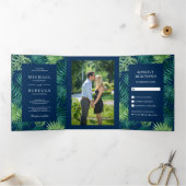 緑とネイビーブルーパーム葉トロピカル結婚ス 三つ折り招待状 (内部)