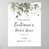 緑とバラのブライダルシャワー歓迎サイン ポスター (正面)