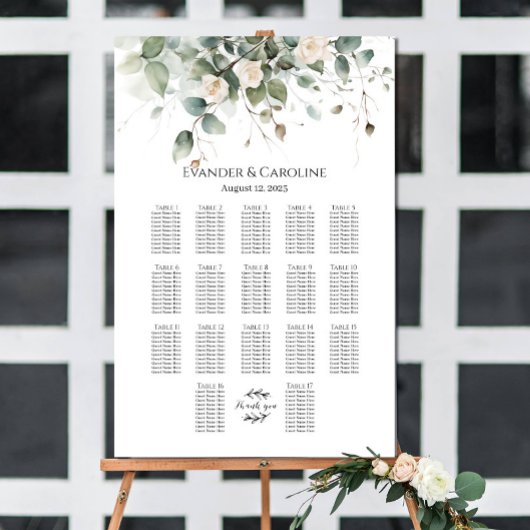 緑とバラ結婚の座席表17表 ポスター