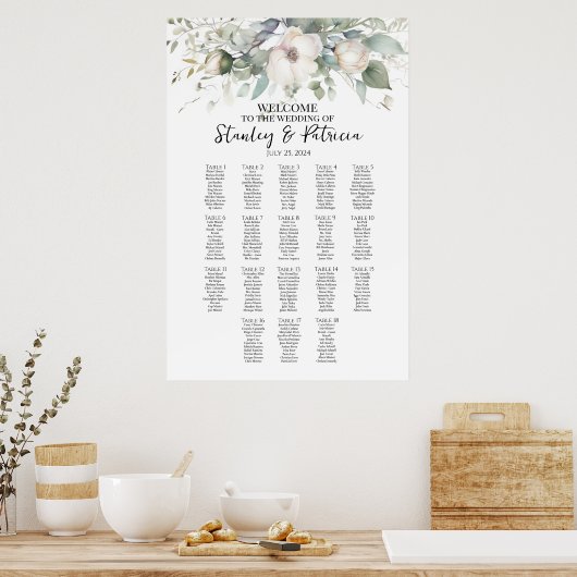 緑とバラ結婚の座席表18表 ポスター (キッチン)