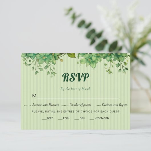 緑とパターストライプのン春の結婚式 出欠カード (スタンド正面)