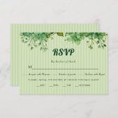 緑とパターストライプのン春の結婚式 出欠カード (正面/裏面)