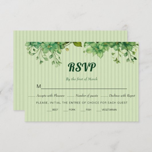 緑とパターストライプのン春の結婚式 出欠カード (正面/裏面)