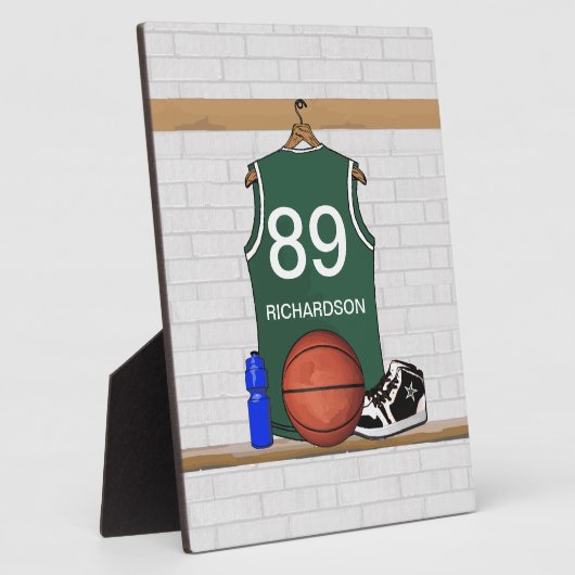緑とパーソナライズされた白のバスケットボールジャージー フォトプラーク (側面)