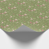 緑とピンクかわいい鳥のベビーシャワーラッピング紙 ラッピングペーパー (角)