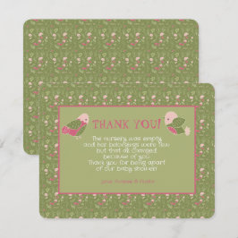 緑とピンクかわいい鳥の赤ちゃんシャワーありがとう