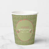 緑とピンクかわいい鳥の赤ちゃんシャワー紙カップ 紙コップ (裏面)