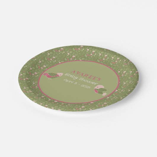 緑とピンクかわいい鳥の赤ちゃんシャワー紙プレート ペーパープレート (アングル)