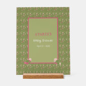 緑とピンクかわいい鳥の赤ちゃんシャワー アクリルサイン (正面)