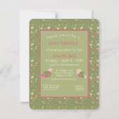 緑とピンクかわいい鳥の赤ちゃん女の子シャワー シーズンカード (正面)