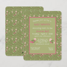 緑とピンクかわいい鳥の赤ちゃん女の子シャワー