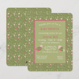 緑とピンクかわいい鳥の赤ちゃん女の子シャワー シーズンカード