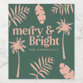 緑とピンクのクリスマスの熱帯の好意の贈り物 ワインラベル (シングルラベル)