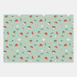 緑とピンクのクリスマスクッキー ラッピングペーパーシート