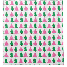 緑とピンクのクリスマスツリー シャワーカーテン