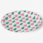 緑とピンクのクリスマスツリー ペーパープレート (アングル)