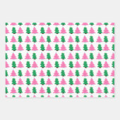 緑とピンクのクリスマスツリー ラッピングペーパーシート (正面)