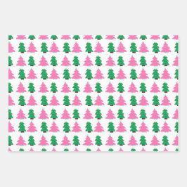 緑とピンクのクリスマスツリー ラッピングペーパーシート