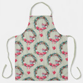 緑とピンクのクリスマスリースと（鳥）ショウジョウコウカンチョウ エプロン (正面)