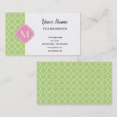 緑とピンクのクローバーパターン(モノグラム) 名刺 (正面/裏面)
