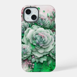 緑とピンクのサボテン 多肉植物 iPhone 15ケース