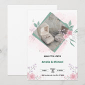 緑とピンクのシンプルなお知らせポスター 招待状 (正面/裏面)