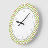 緑とピンクのダイヤモンドイカットパターン ラージ壁時計 (傾斜)