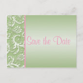 緑とピンクのダマスク日付はがきを保存 案内ポストカード (正面)