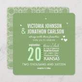 緑とピンクのトレンディー幾何学的タイポグラフィ結婚ズ 招待状 (正面/裏面)