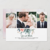 緑とピンクのバラの多肉植物3枚の写真結婚の数 サンキューカード (正面/裏面)