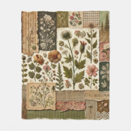 緑とピンクのパッチワーク素朴レトロヴィンテージフローラ フリースブランケット