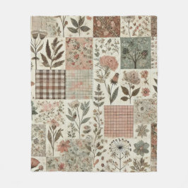 緑とピンクのパッチワーク素朴レトロヴィンテージフローラ フリースブランケット
