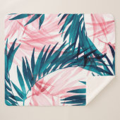 緑とピンクのパーム葉のパターン シェルパブランケット (正面(横))