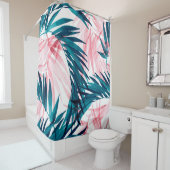緑とピンクのパーム葉のパターン シャワーカーテン (インサイチュ)
