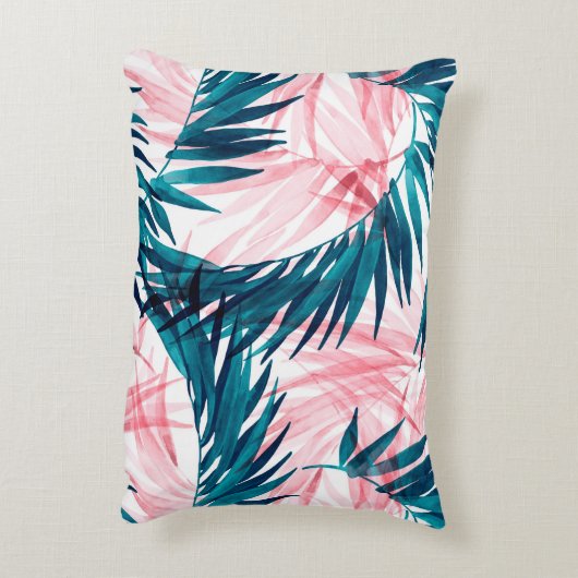 緑とピンクのパ葉ームの模様 アクセントクッション (裏面(縦))