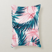 緑とピンクのパ葉ームの模様 アクセントクッション (正面(垂直))