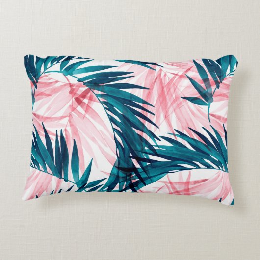 緑とピンクのパ葉ームの模様 アクセントクッション (裏面)