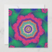 緑とピンクのフラクタル誕生日 招待状 (正面)