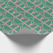 緑とピンクのフローララインアートパターン ラッピングペーパー (角)