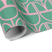 緑とピンクのフローララインアートパターン ラッピングペーパー (ロールコーナー)