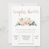 緑とピンクのフローラ | カップルのシャワー 招待状 (正面)