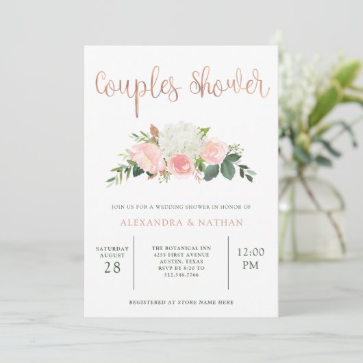 緑とピンクのフローラ | カップルのシャワー 招待状 (スタンド正面)