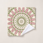 緑とピンクのメ絵を描ダリオンパターン バスタオルセット (ウォッシュタオル)