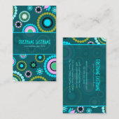 緑とピンクのレトロサークルと花のパターン 名刺 (正面/裏面)