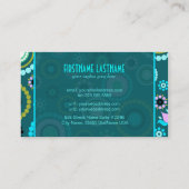 緑とピンクのレトロサークルと花のパターン 名刺 (裏面)