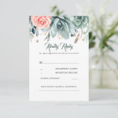 緑とピンクのローズエレガントな結婚式RSVP 出欠カード (スタンド正面)