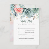 緑とピンクのローズエレガントな結婚式RSVP 出欠カード (正面/裏面)