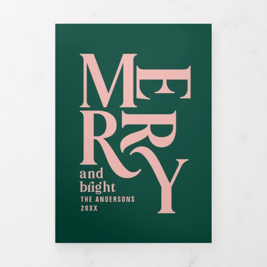 緑とピンクのヴィンテージメリーチャリッツマ数々のス写真 三つ折りクリスマスカード (カバー)